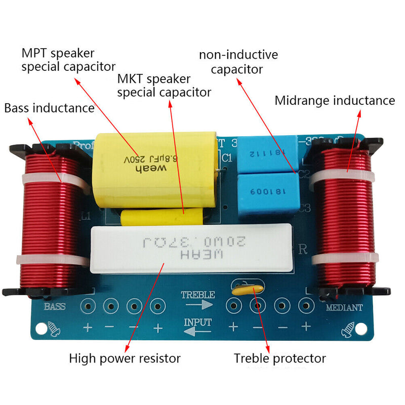 WEAH-338 3 Way 120W Speaker Audio Frequency Divider Loudsspeaker Crossover Filter
