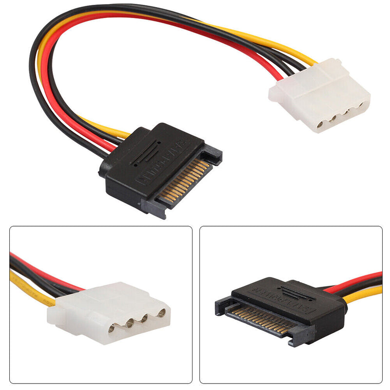 SATA 15-Pin Male to Molex 4-Pin Female Power Adapter Cable for PCe Riser 0.2m