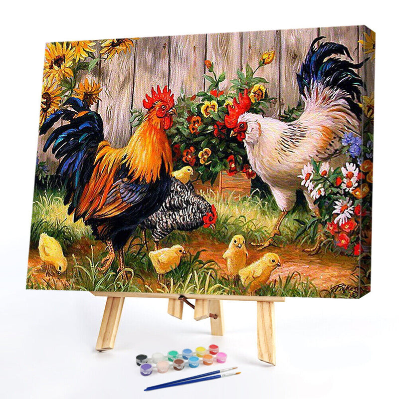 DIY Painting By Numbers Canvas Chicken Handpainted Oil Coloring Drawing Home Kit