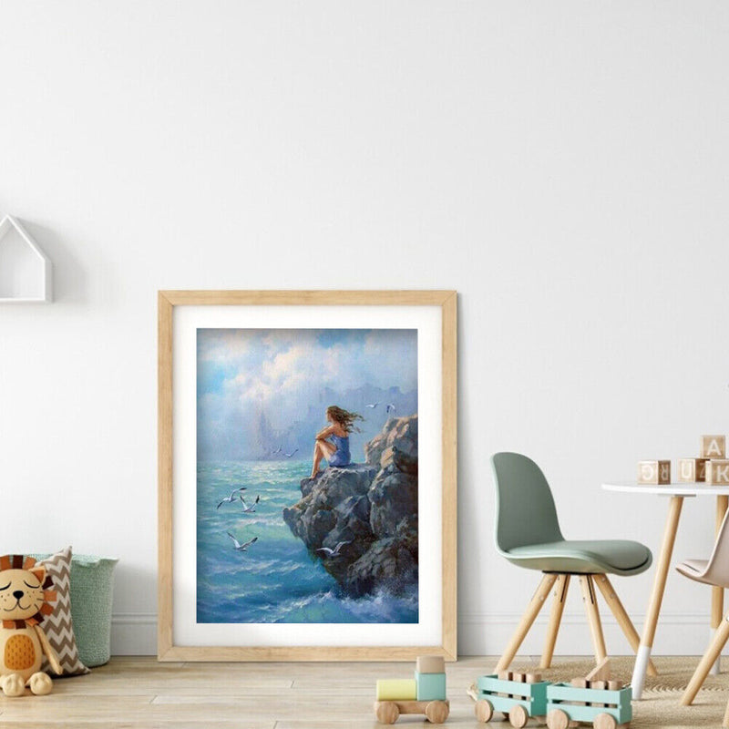 Acrylic Oil Painting By Numbers Seaside Girl Digital Picture Artwork Home Decor