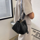 Fashion Pleated Crossbody Handbags PU Leather Women Solid Bucket Coin Purses