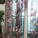 Window Curtain Flower Print Sheer Pattern Voile Valances Wine 100x250cm