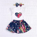 3pcs Tops Flower Print Skirts Summer Kid Girl Clothes Set Cotton Sleeveless