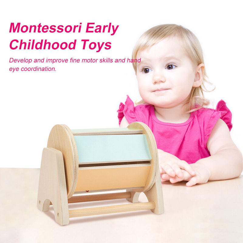 Montessori Wooden Spinning Drum Sensory Educational Toys Rotating Gift for Baby