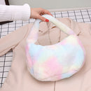 Female Fluffy Rainbow Shoulder Bag Women Zipper Small Casual Top-handle Bag