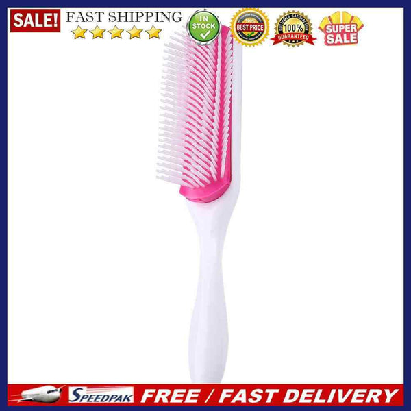 9 Rows Styling Brush Straight Curly Hair Detangling Massage Comb (White)