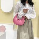 Fashion Women Handbag Leather Solid Color Crescent Hobos Shoulder Bags for Girls