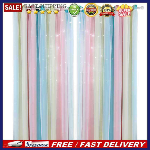 Gradient Hollow Star Curtain Bedroom Full Blackout Window Drapes (Pink)