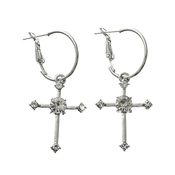 Woman Party Accessories Jewelry Diamante Cross Earrings Stud Earrings Dangle