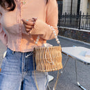 Beading Chain Small Straw Bucket Shoulder Bags Women Rattan Beach Mini Handbags