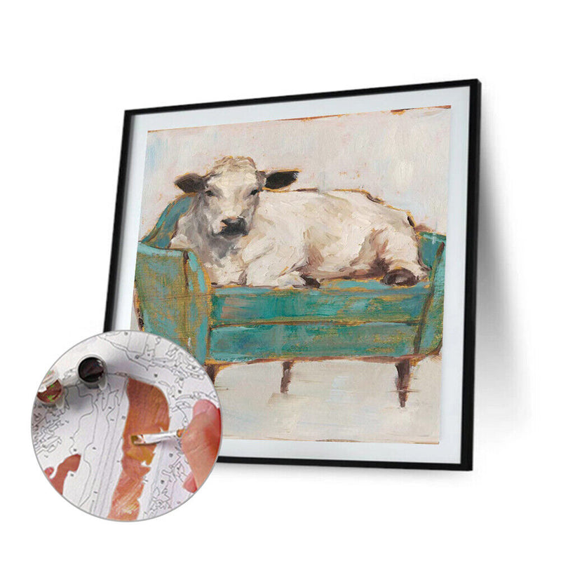 20X20cm Frameless Oil Paint By Numbers Picture (Cow Lying on the Sofa S550)