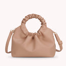 Women Retro Pleated Solid Color PU Shoulder Crossbody Bag Handbag (Khaki)