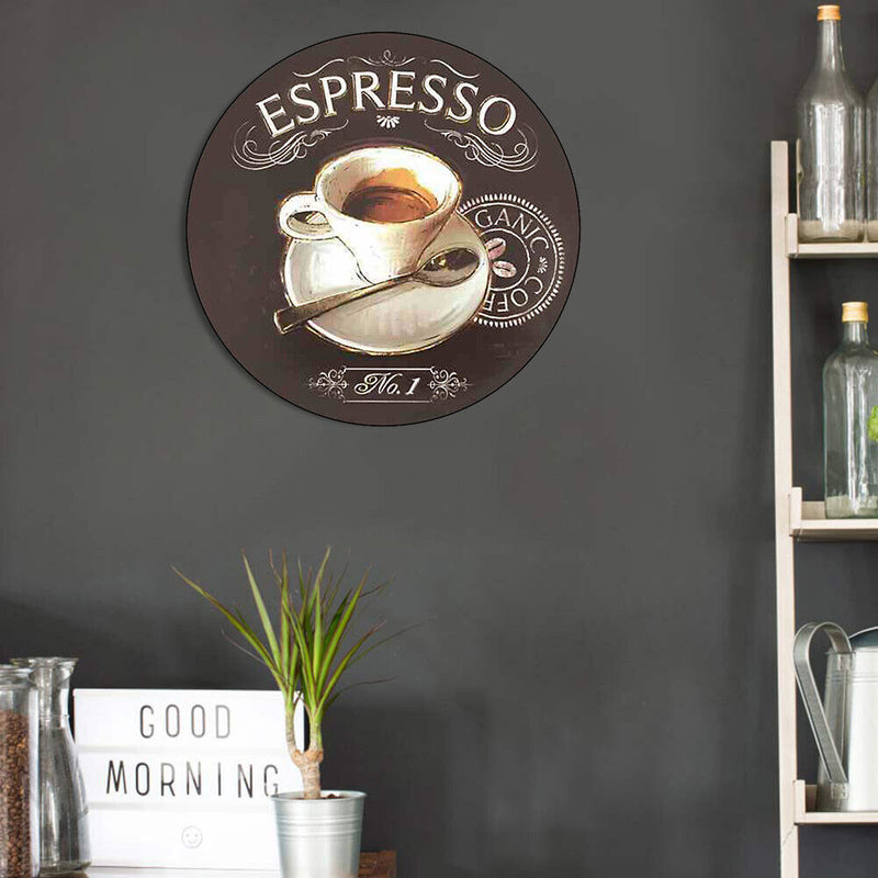 Round Coffee Tin Plate Drawing Artworks Metal Cafe Garage Retro Door Sign Poster