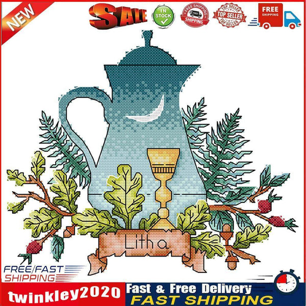 Partial Embroidery Teapot Stamped Canvas 14CT DIY Cross Stitch Kits (J532) Newly