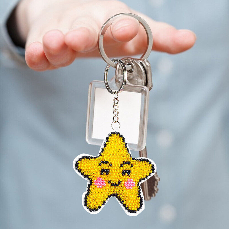 Stamped Needlework Key Chain Bead Embroidery Craft Pendant Kids Hanging Toys