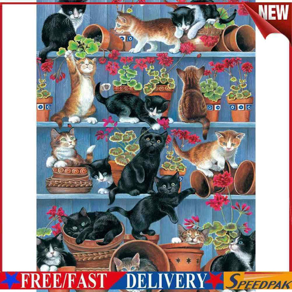 11CT Full Cross Stitch Messy Cat Stamped DIY Embroidery Kits Handmade Cotto #F