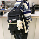 Women Fashion Canvas 4pcs Hit Color Backpack with Badge Pendant Shoulder Bag