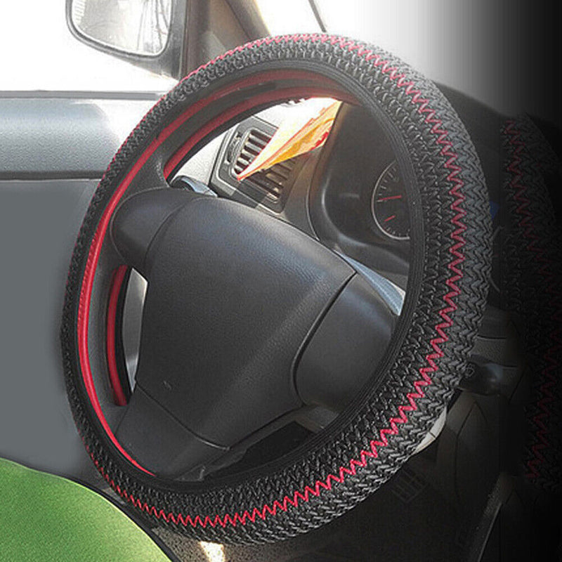 38cm Universal Ice Silk Car Steering Wheel Cover Case Breathable Black Red Newly