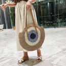 Ladies Rattan Color Splicing Handmade Messenger Shoulder Bag Straw Woven Handbag