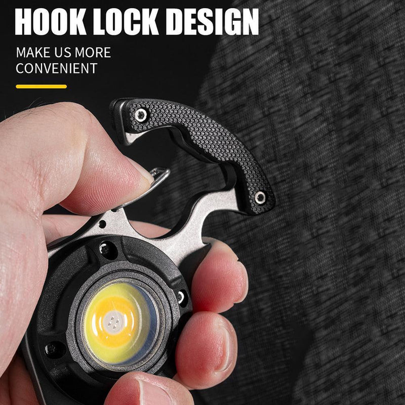 COB LED Flashlight Keychain Bottle Opener Camping Pocket Clip Lamp (Black)