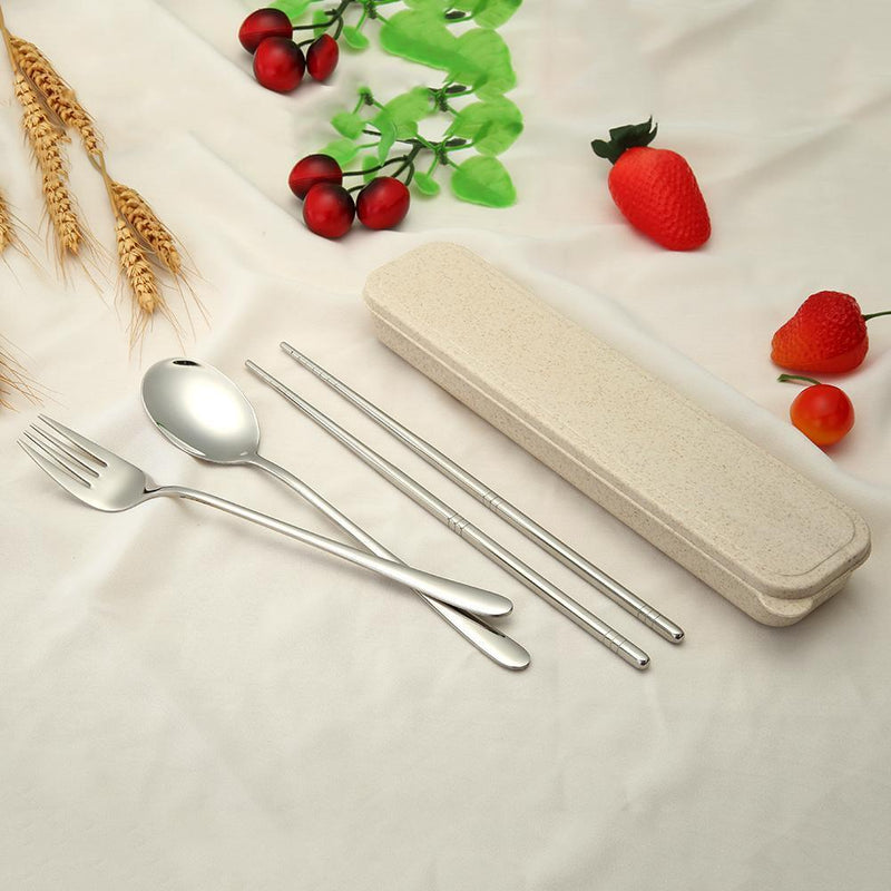4pcs Stainless Steel Dinnerware Set Portable Chopsticks Spoon Fork Tableware
