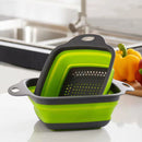 Folding Silicone Drain Basket Fruit Vegetable Washing Strainer (Green L)