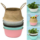 Decor Handmade Folding Belly Basket Seagrass Woven Flower Basket Plant Pot Bag