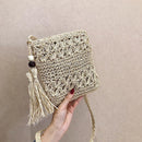 Solid Color Tassel Shoulder Crossbody Handbags Women Woven Summer Beach Messenge