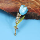 Tulip Flower Brooch Pin Crystal Rhinestone Women Costume Jewelry(Light Blue