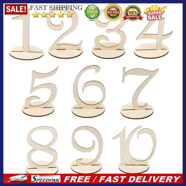 10pcs Wooden Wedding Table Number Seat Cards Ornament Craft (One to Ten)