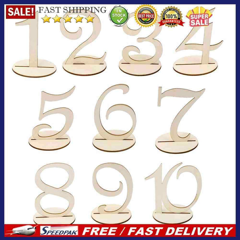 10pcs Wooden Wedding Table Number Seat Cards Ornament Craft (One to Ten)