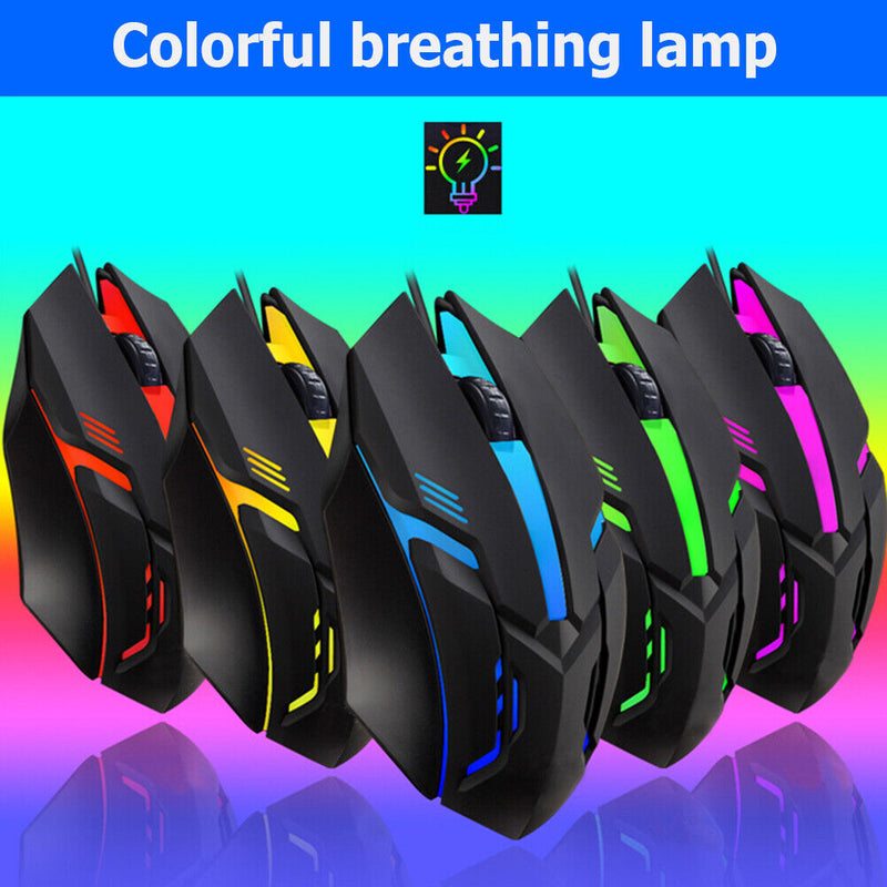 120cm USB 5500DPI 2 Buttons LED Business Mouse Optical Ergonomic for Game Office