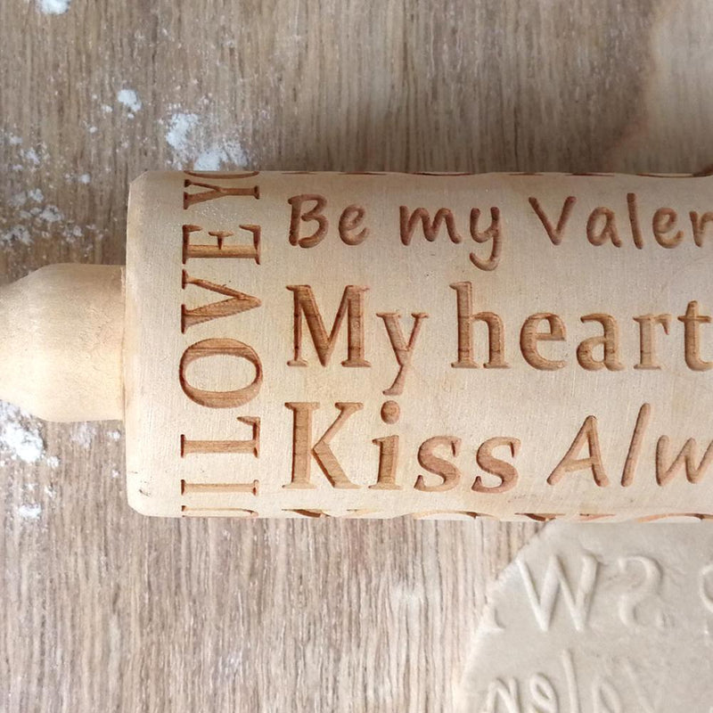 Valentine Day Letters Embossing Rolling Pin for DIY Baking Cookies (Sweet)