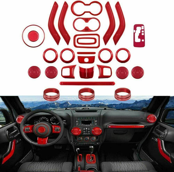 28 Pcs Full Set Interior Decoration Trim Kit For Jeep Wrangler JK JKU 2011-2018