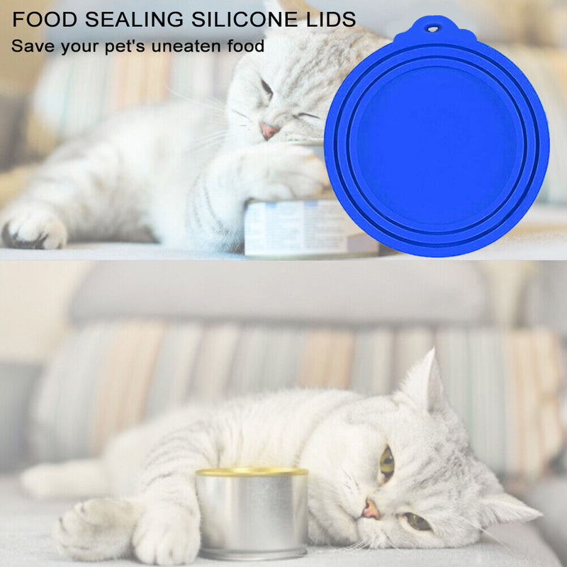 Silicone Canned Lids Reusable Cover Food Keeper Lid for Pets (Dark Blue) Newly