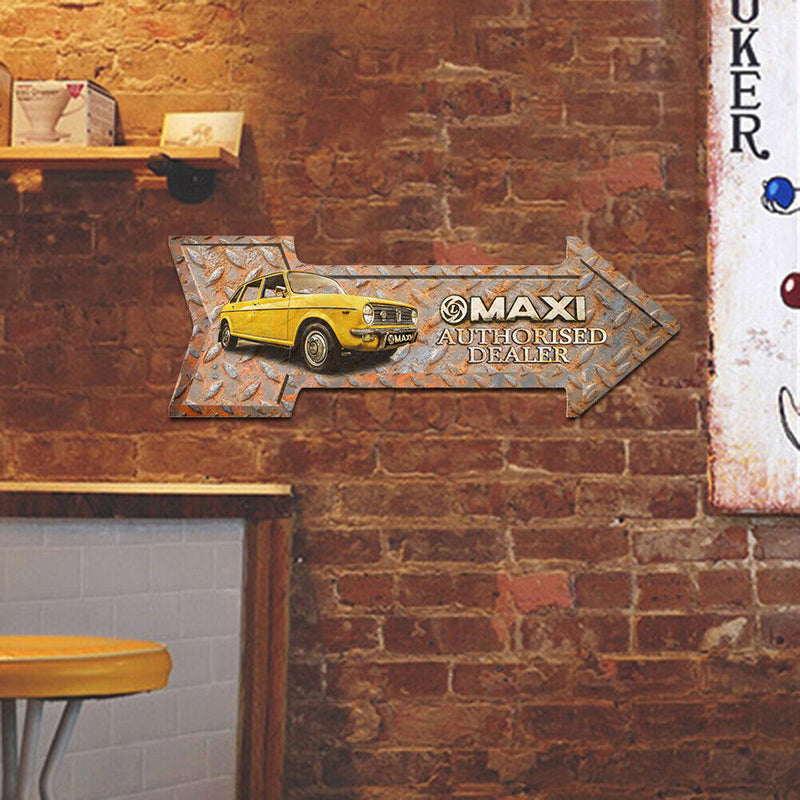 Arrow Shape Retro Metal Sign Rusty Texture Design Metal Painting Yellow Car