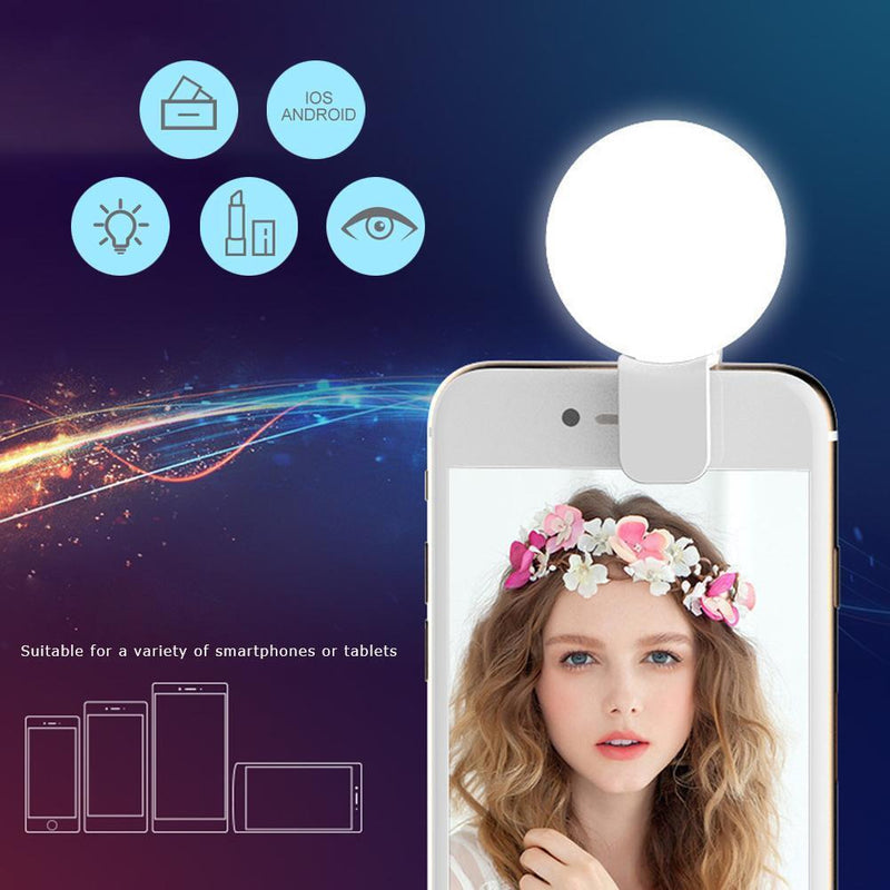 5pcs Mini LED USB Clip Mobile Phone Q Selfie Ring Flash  Fill Light(White)