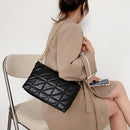Pure Color Lattice Pattern PU Chain Shoulder Underarm Bag Women Flap Handbags