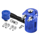 Baffled Car Oil Trap Catch Can Set with Air Filter Hose Fuel Tank (Blue) Newly