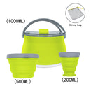 3pcs Silicone Folding Kettle Cup Set Portable Collapsible Tableware (Green)