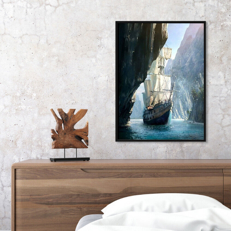 Hand Painted on Canvas DIY Boat Oil Paint By Numbers Art Drawing Kit Craft