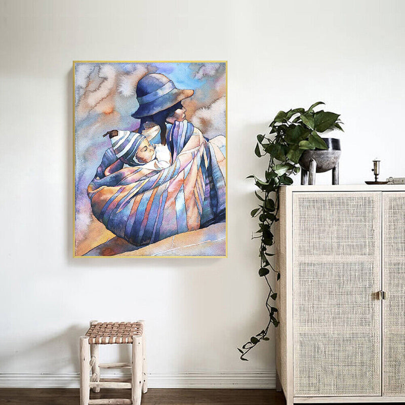 Frameless Oil Paint By Numbers Mom Carrying Baby DIY Canvas Picture Craft