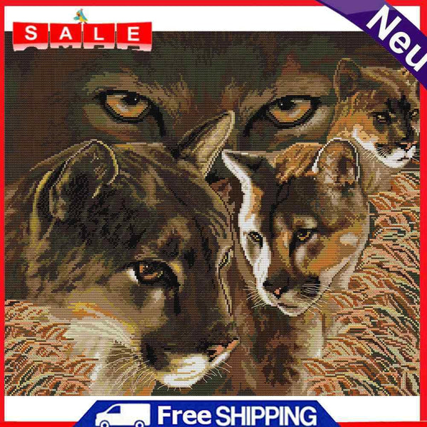 Full Cross Stitch 14CT Cotton Thread DIY Panther Handmade Stamped Needlework Set