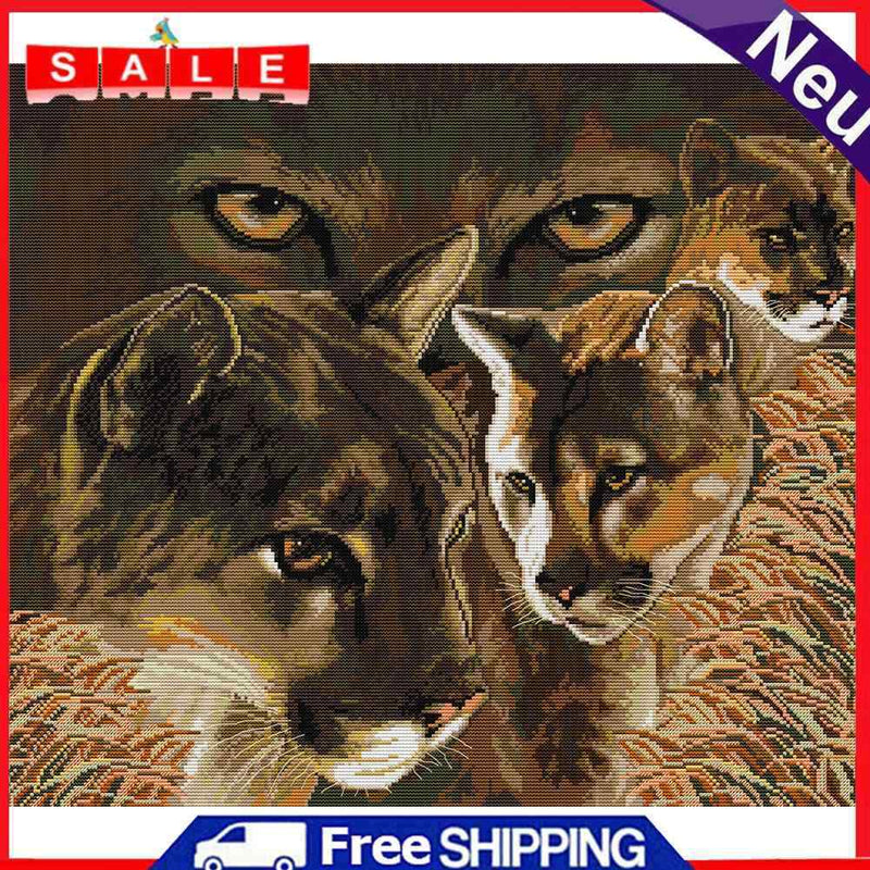 Full Cross Stitch 14CT Cotton Thread DIY Panther Handmade Stamped Needlework Set