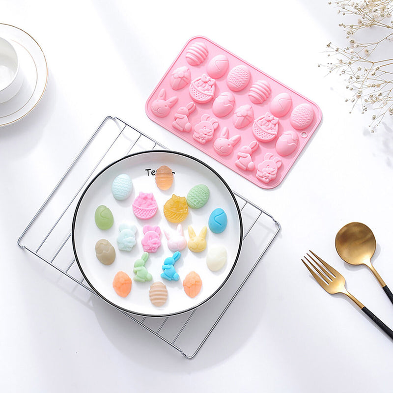 Fondant Moulds Easter Egg & Bunny Silicone Mold Tray for Candy Cake Chocolate