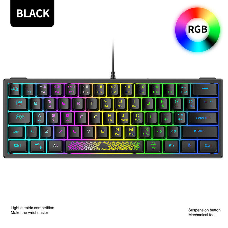 K61 RGB Wired Keyboard 60 Percent 62 Keys Ergonomic Gaming Keyboard (Black)
