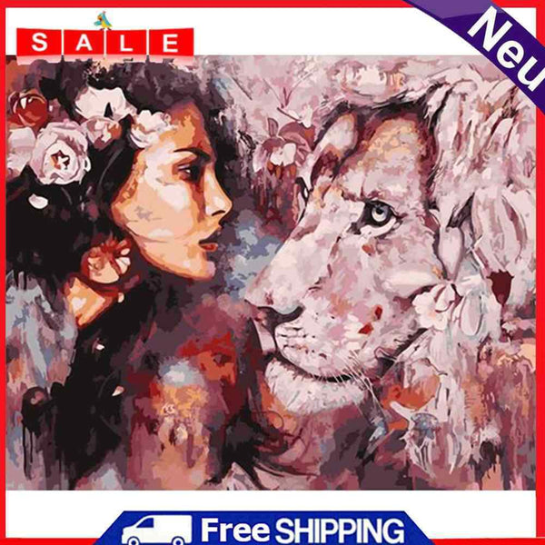 Frameless Painting By Numbers Girl and Beast DIY Handmade Drawing On Canvas Gift