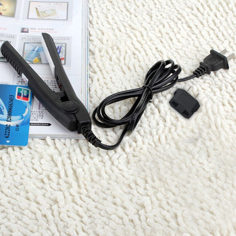 Mini Hair Straightener Flat Iron Curler  Ceramic Tourmaline Plates(Black)