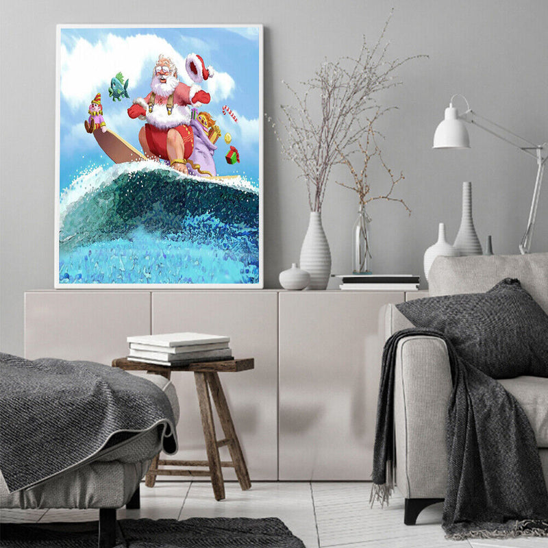Surfing Santa Claus Frameless Picture Oil Paint By Numbers Hand Painted Picture