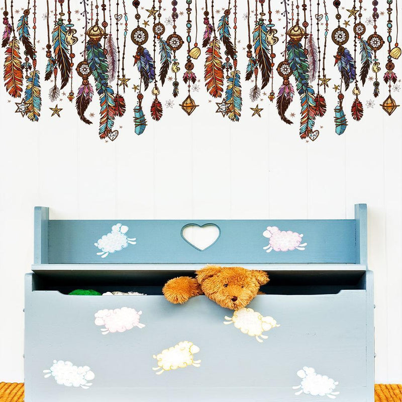 Removable Dream Catcher Feathers Wall Stickers Kids Bedroom Decor Decals